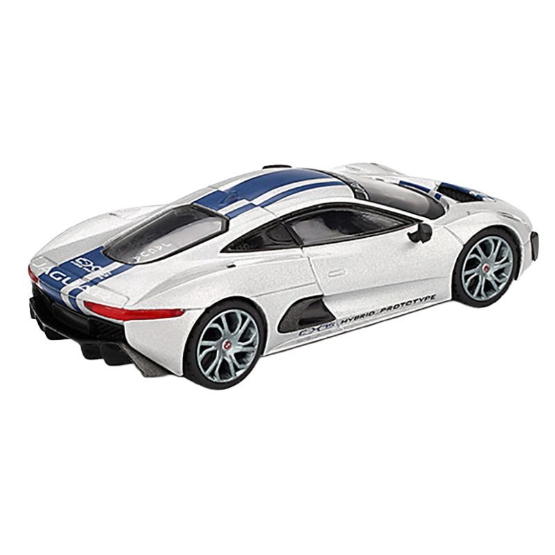Jaguar C-X75 Silver Metallic with Blue Stripes Limited Edition 1/64 Diecast Model Car by Mini GT-Mini GT-ModelCars.com