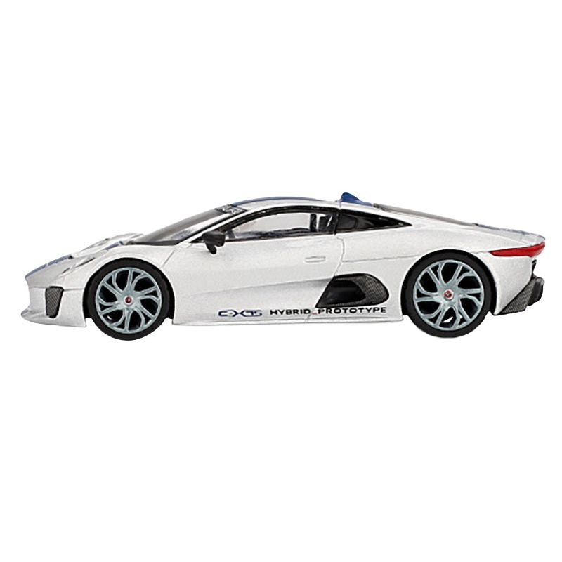 Jaguar C-X75 Silver Metallic with Blue Stripes Limited Edition 1/64 Diecast Model Car by Mini GT-Mini GT-ModelCars.com