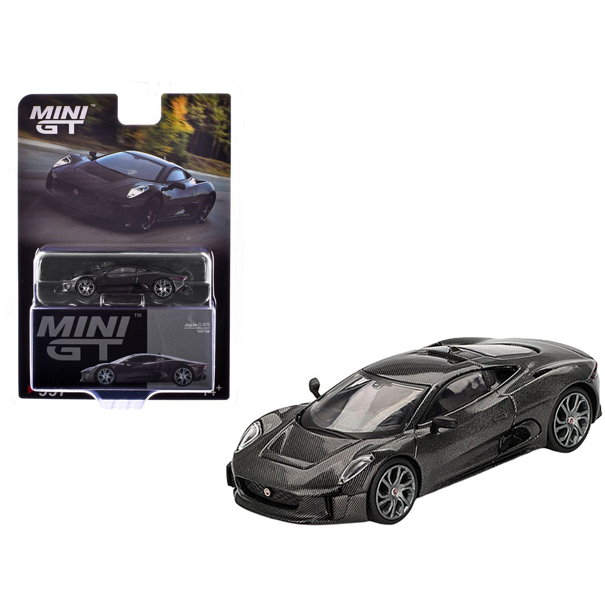Jaguar C-X75 "Test Car" Black Carbon Limited Edition 1/64 Diecast Model Car by Mini GT-Mini GT-ModelCars.com