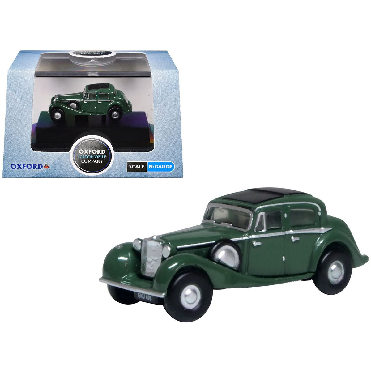 Jaguar SS RHD (Right Hand Drive) Suede Green with Black Top 1/148 (N) Scale Diecast Model Car by Oxford Diecast-Oxford Diecast-ModelCars.com