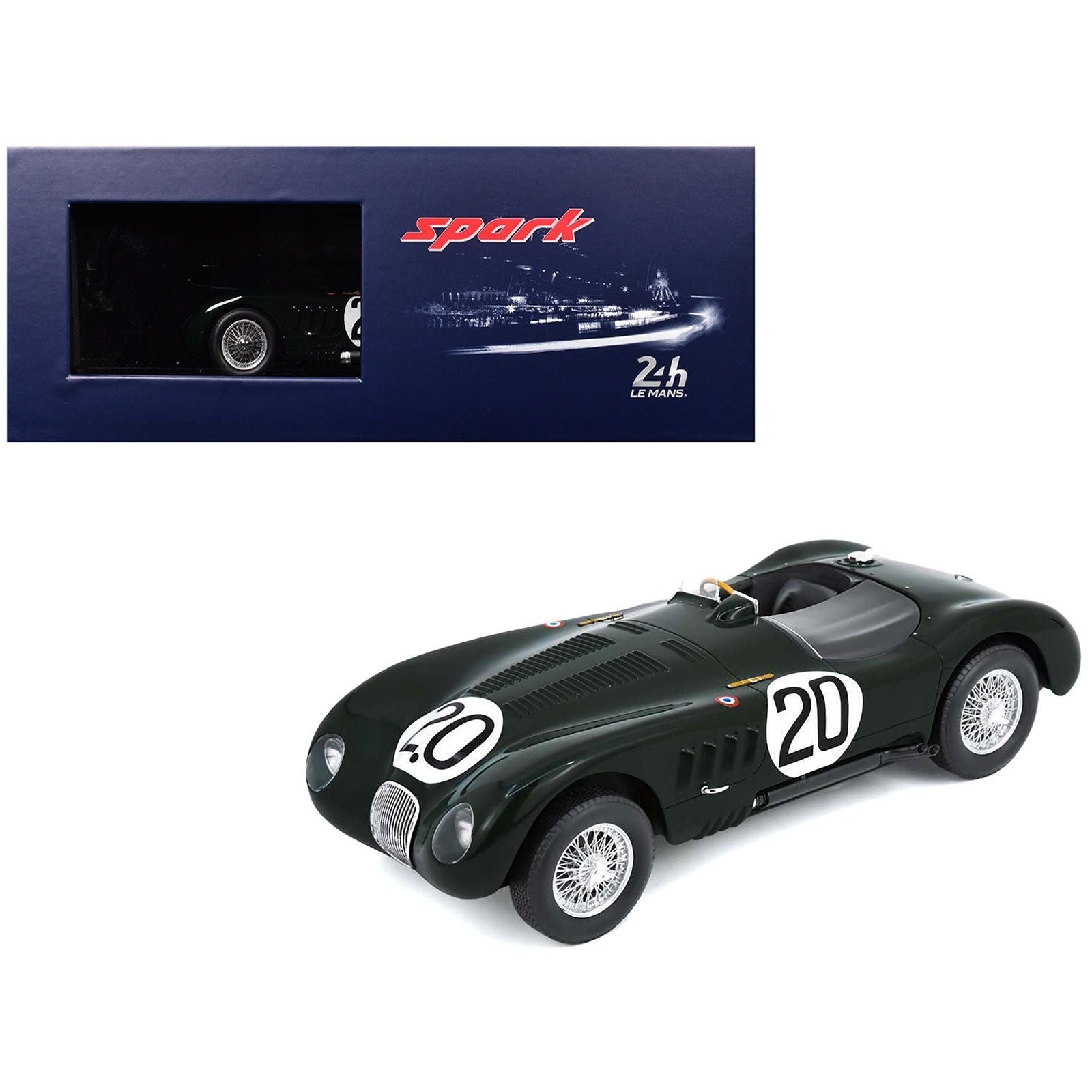 Jaguar XK 120 C 20 Peter Walker - Peter Whitehead "Jaguar Cars Ltd" Winner "24 Hours of Le Mans" (1951) with Acrylic Display Case 1/18 Model Car by Spark - Spark - ModelCars.com