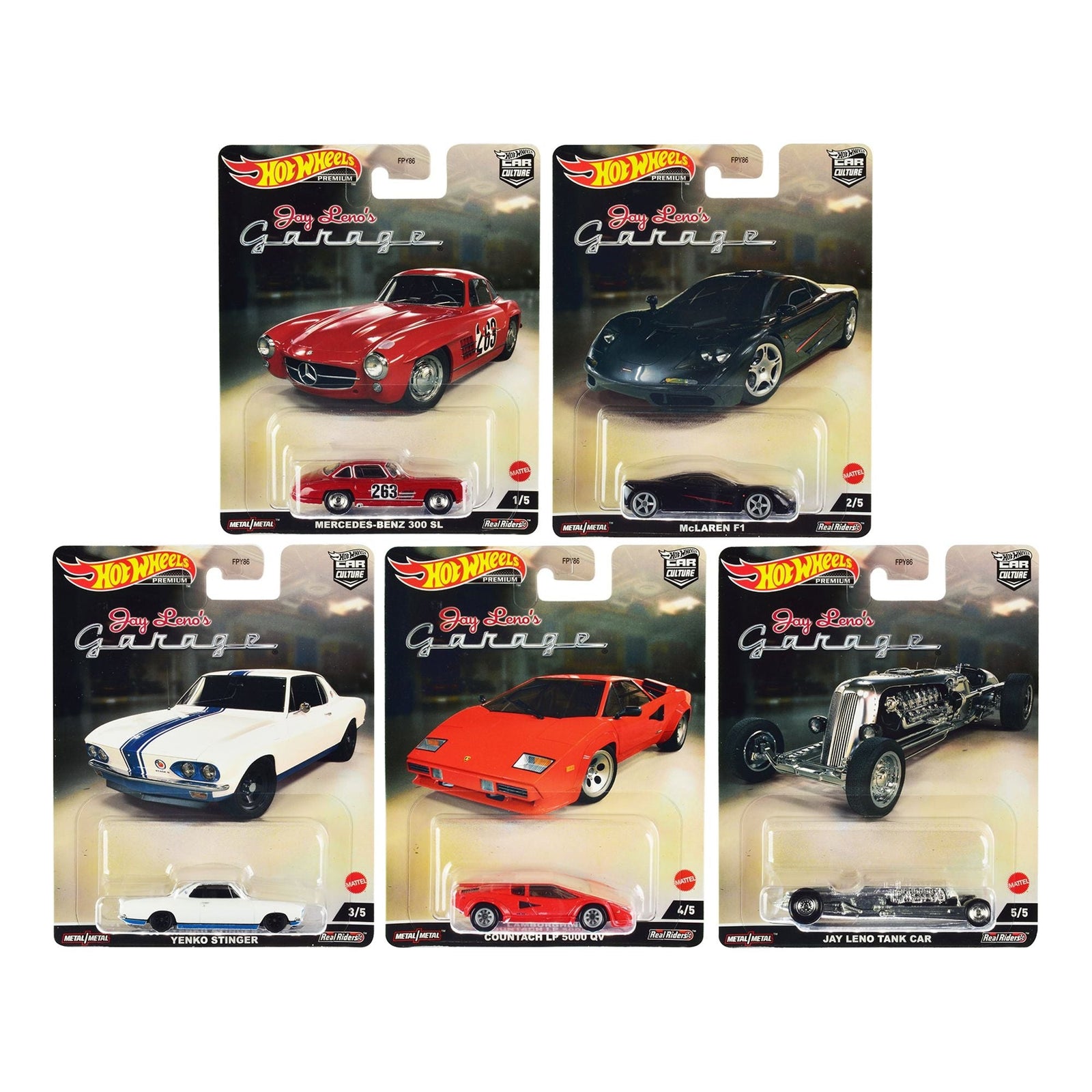 "Jay Lenoâ€™s Garage" 5 piece Set "Car Culture" Series Diecast Model Cars by Hot Wheels - Hotwheels - ModelCars.com