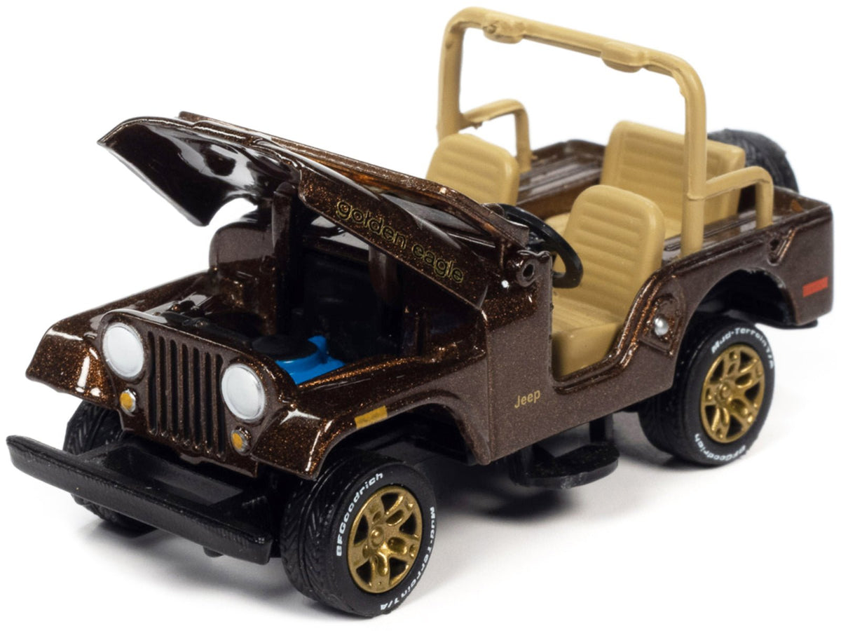 Jeep CJ-5 Mocha Brown Metallic with Golden Eagle Graphics "Classic Gold Collection" Series Limited Edition to 7418 pieces Worldwide 1/64 Diecast Model Car by Johnny Lightning-Johnny Lightning-ModelCars.com