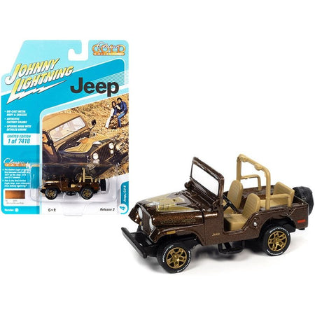 Jeep CJ - 5 Mocha Brown Metallic with Golden Eagle Graphics "Classic Gold Collection" Series Limited Edition to 7418 pieces Worldwide 1/64 Diecast Model Car by Johnny Lightning - Johnny Lightning - ModelCars.com