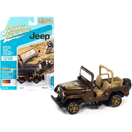 Jeep CJ-5 Mocha Brown Metallic with Golden Eagle Graphics "Classic Gold Collection" Series Limited Edition to 7418 pieces Worldwide 1/64 Diecast Model Car by Johnny Lightning-Johnny Lightning-ModelCars.com
