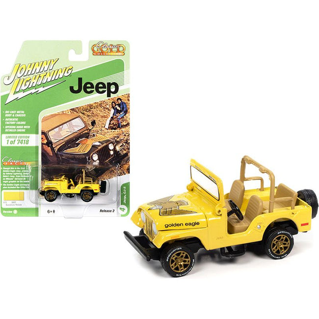 Jeep CJ - 5 Sunshine Yellow with Golden Eagle Graphics "Classic Gold Collection" Limited Edition to 7418 pieces Worldwide 1/64 Diecast Model Car by Johnny Lightning - Johnny Lightning - ModelCars.com