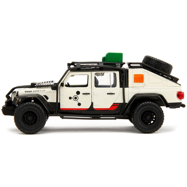 Jeep Gladiator Pickup Truck with Equipment Shell Beige with Graphics "Biosyn Genetics" "Jurassic World Dominion" (2022) Movie "Hollywood Rides" Series 1/32 Diecast Model Car by Jada - Jada - ModelCars.com