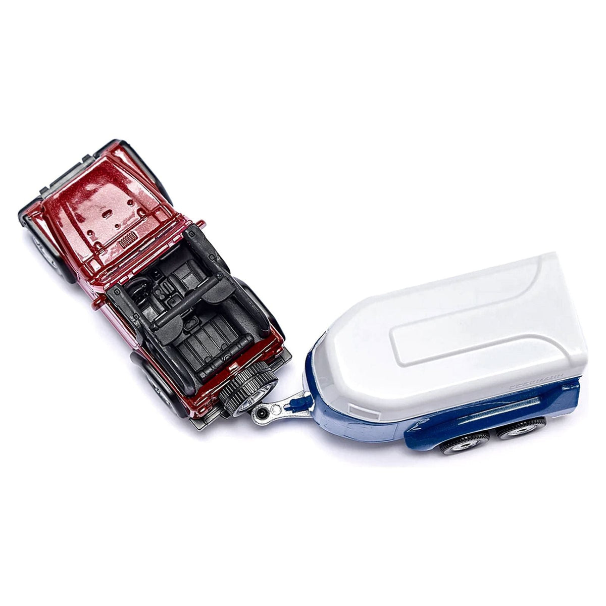 Jeep Red with Horse Trailer Blue and Horse Accessory Diecast Model by Siku-SIKU-ModelCars.com