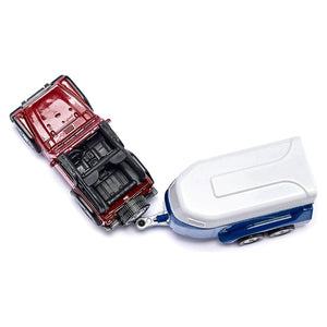 Jeep Red with Horse Trailer Blue and Horse Accessory Diecast Model by Siku