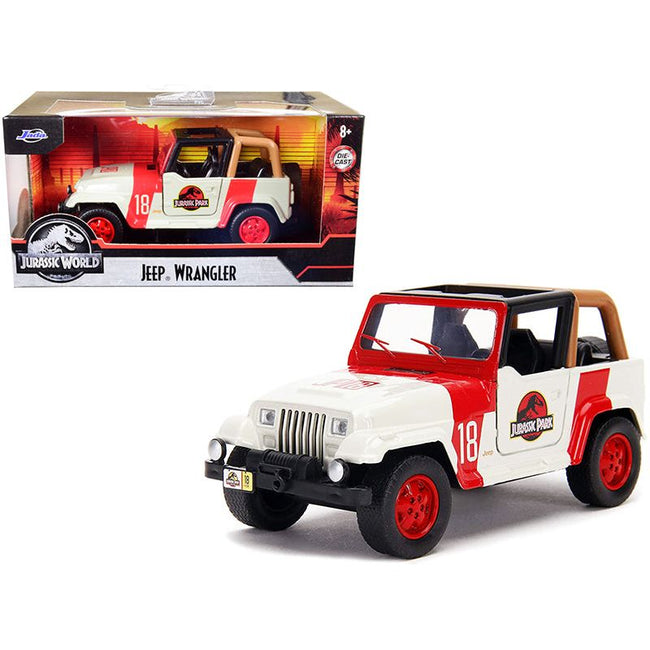 Jeep Wrangler 18 "Jurassic Park" Red and Beige "Jurassic World" 1/32 Diecast Model Car by Jada-Jada-ModelCars.com