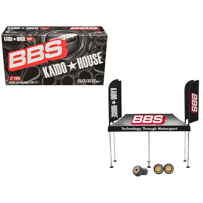 Kaido House "BBS" Tent V1 Black with Extra Wheels for 1/64 Scale Models by Mini GT-Mini GT-ModelCars.com