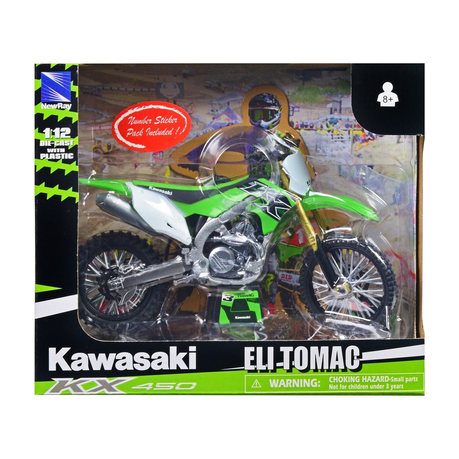Kawasaki KX 450 1 Eli Tomac Green 1/12 Diecast Motorcycle Model by New Ray - New Ray - ModelCars.com