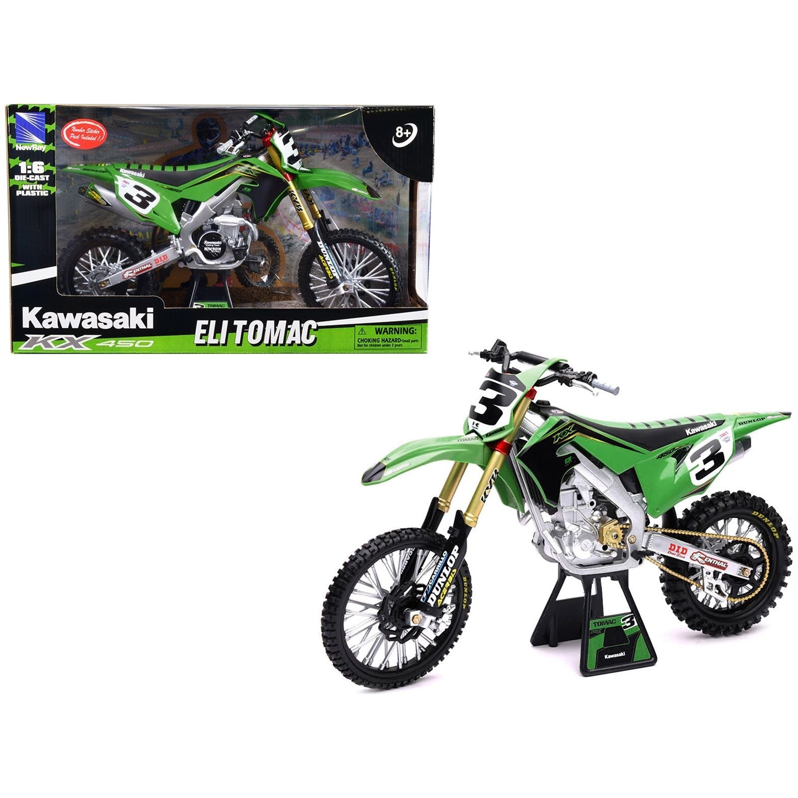 Kawasaki KX 450F Dirt Bike Motorcycle 3 Eli Tomac Green and Black "Kawasaki Racing Team" 1/6 Diecast Model by New Ray - New Ray - ModelCars.com