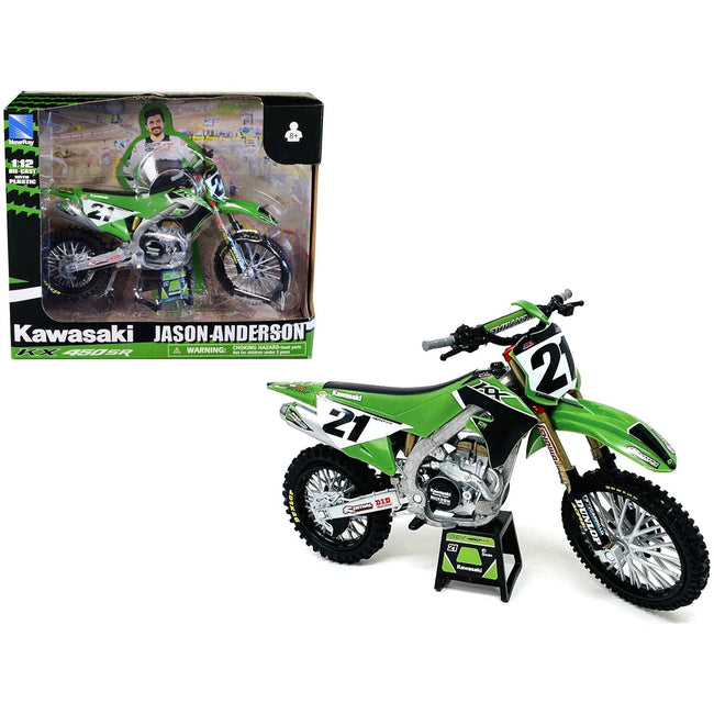 Kawasaki KX450SR Dirt Bike Motorcycle 21 Jason Anderson Green and Black "Kawasaki Racing Team" 1/12 Model by New Ray - New Ray - ModelCars.com