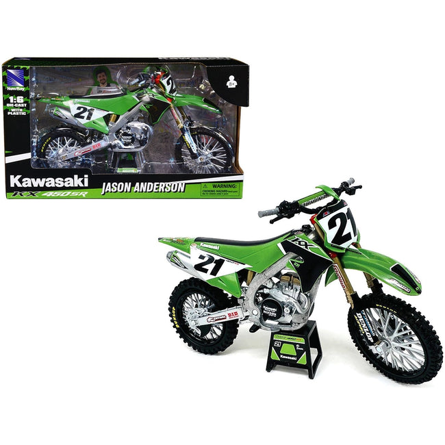 Kawasaki KX450SR Dirt Bike Motorcycle 21 Jason Anderson Green and Black "Kawasaki Racing Team" 1/6 Model by New Ray - New Ray - ModelCars.com