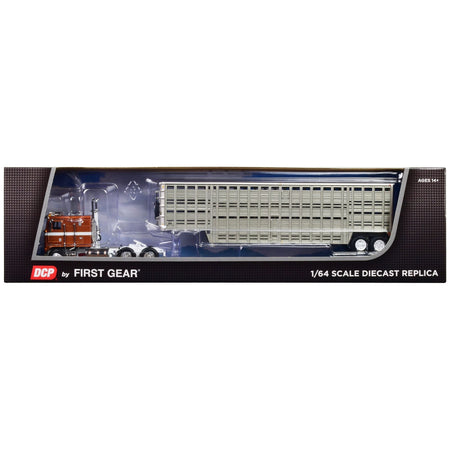 Kenworth K100 COE Brown Metallic and Silver with 45' Wilson Vintage Livestock Trailer 1/64 Diecast Model by DCP/First Gear - First Gear - ModelCars.com