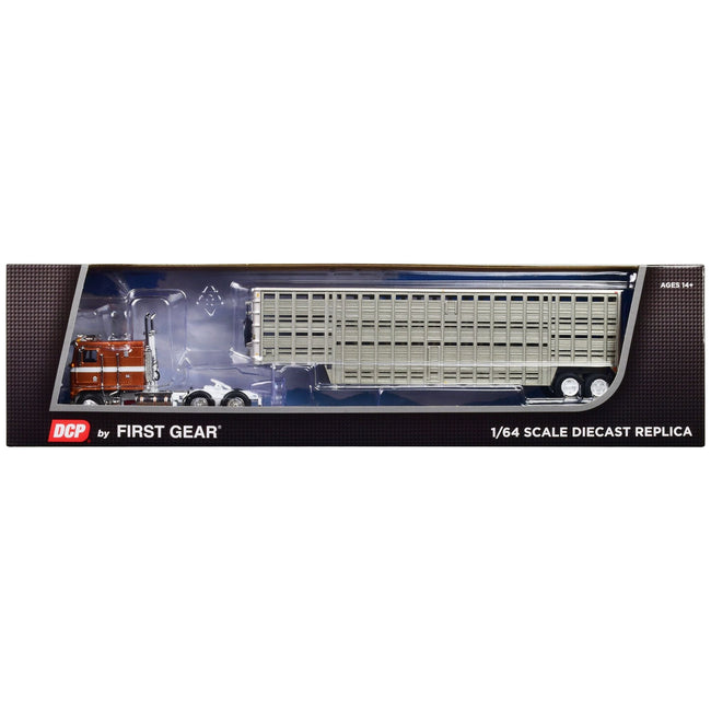 Kenworth K100 COE Brown Metallic and Silver with 45' Wilson Vintage Livestock Trailer 1/64 Diecast Model by DCP/First Gear - First Gear - ModelCars.com