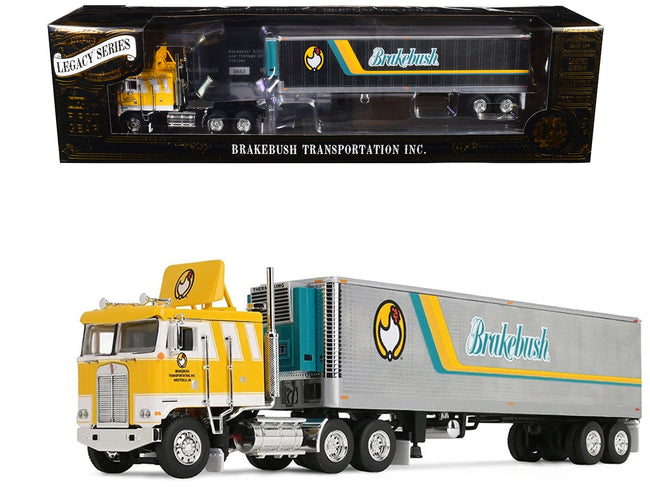 Kenworth K100 COE Flat Top and 40' Vintage Trailer with Reefer "Brakebush" Yellow with White Grpahics "Legacy Series #6" 1/64 Diecast Model by First Gear-First Gear-ModelCars.com