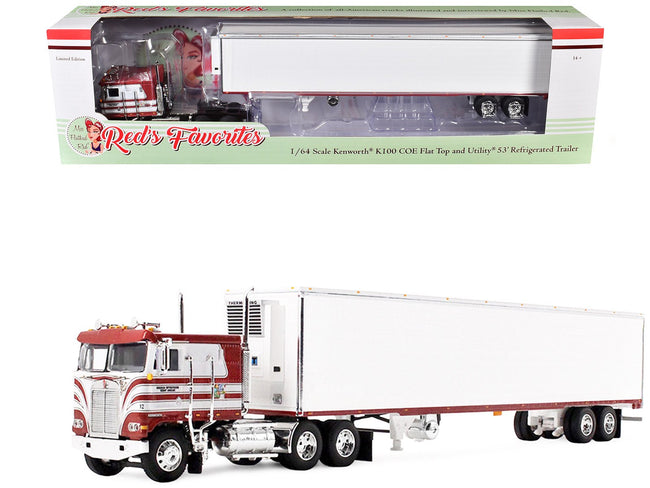 Kenworth K100 COE Flat Top and 53' Utility Trailer with Reefer "Red's Favorites - Jim Skrinar" Red with White Stripes 1/64 Diecast Model by DCP/First Gear-First Gear-ModelCars.com