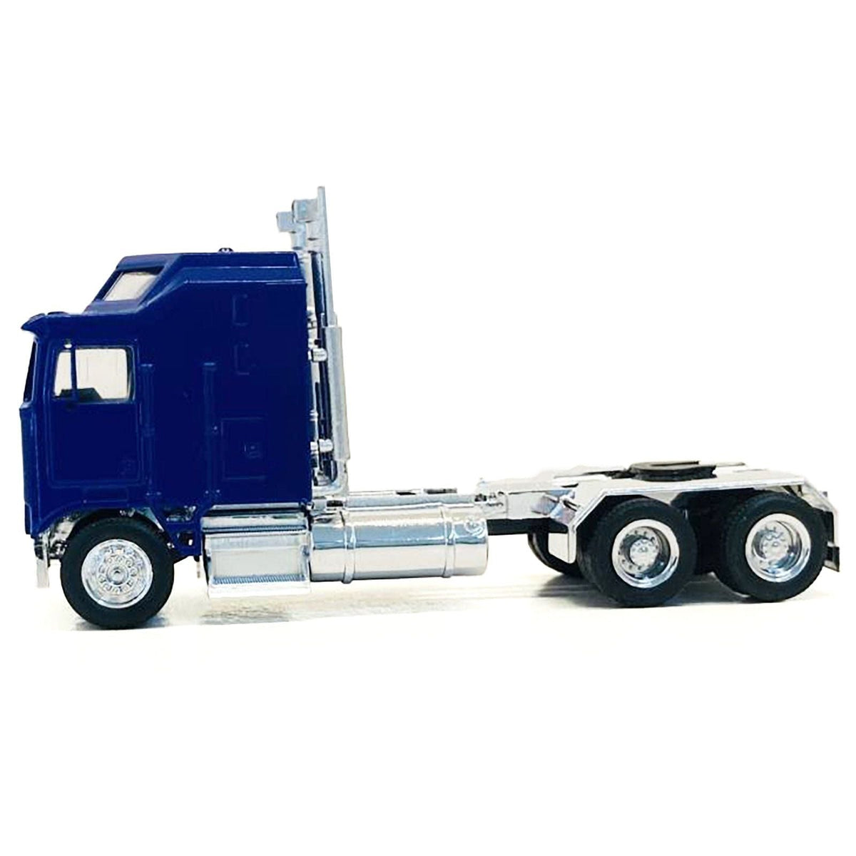 Kenworth K100 with 1-Bar Grill and X-Long Chrome Chassis Blue 1/87 (HO) Plastic Model Car by Promotex-Promotex-ModelCars.com