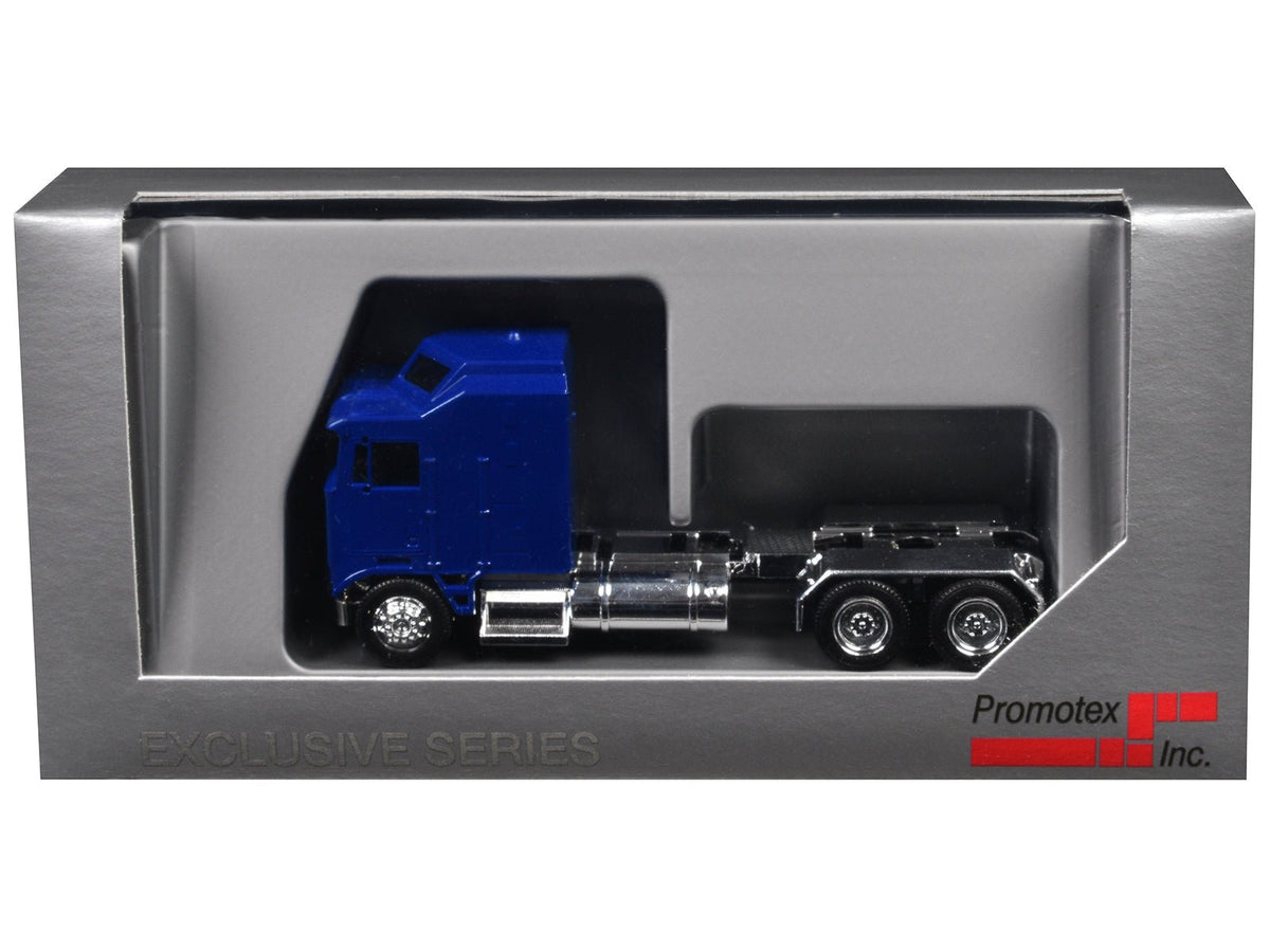 Kenworth K100 with 1-Bar Grill and X-Long Chrome Chassis Blue 1/87 (HO) Plastic Model Car by Promotex-Promotex-ModelCars.com