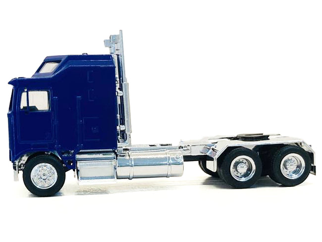 Kenworth K100 with 1-Bar Grill and X-Long Chrome Chassis Blue 1/87 (HO) Plastic Model Car by Promotex-Promotex-ModelCars.com