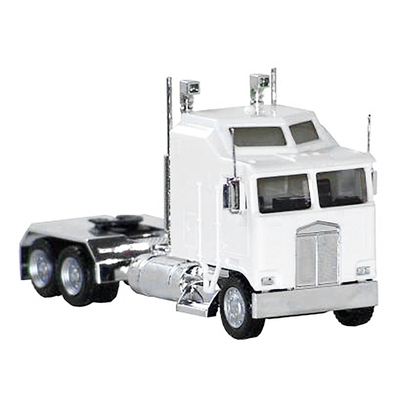 Kenworth K100 with 1 - Bar Grill and X - Long Chrome Chassis White 1/87 (HO) Plastic Model Car by Promotex - Promotex - ModelCars.com