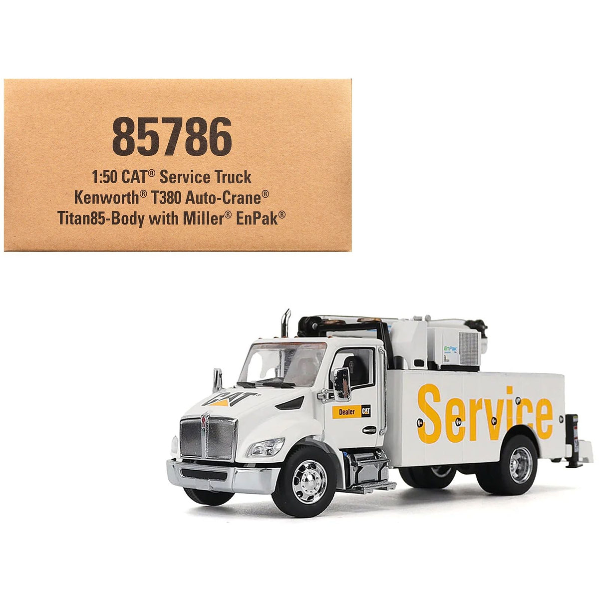 Kenworth T380 Auto-Crane Titan 85 Truck with Miller EnPak White "Transport Series" 1/50 Diecast Model by Diecast Masters-Diecast Masters-ModelCars.com