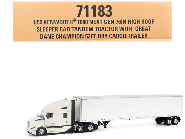 Kenworth T680 Next-Gen 76" High-Roof Sleeper Tandem Tractor White with Great Dane Champion 53ft Dry Cargo Trailer "Transport Series" 1/50 Diecast Model by Diecast Masters-Diecast Masters-ModelCars.com