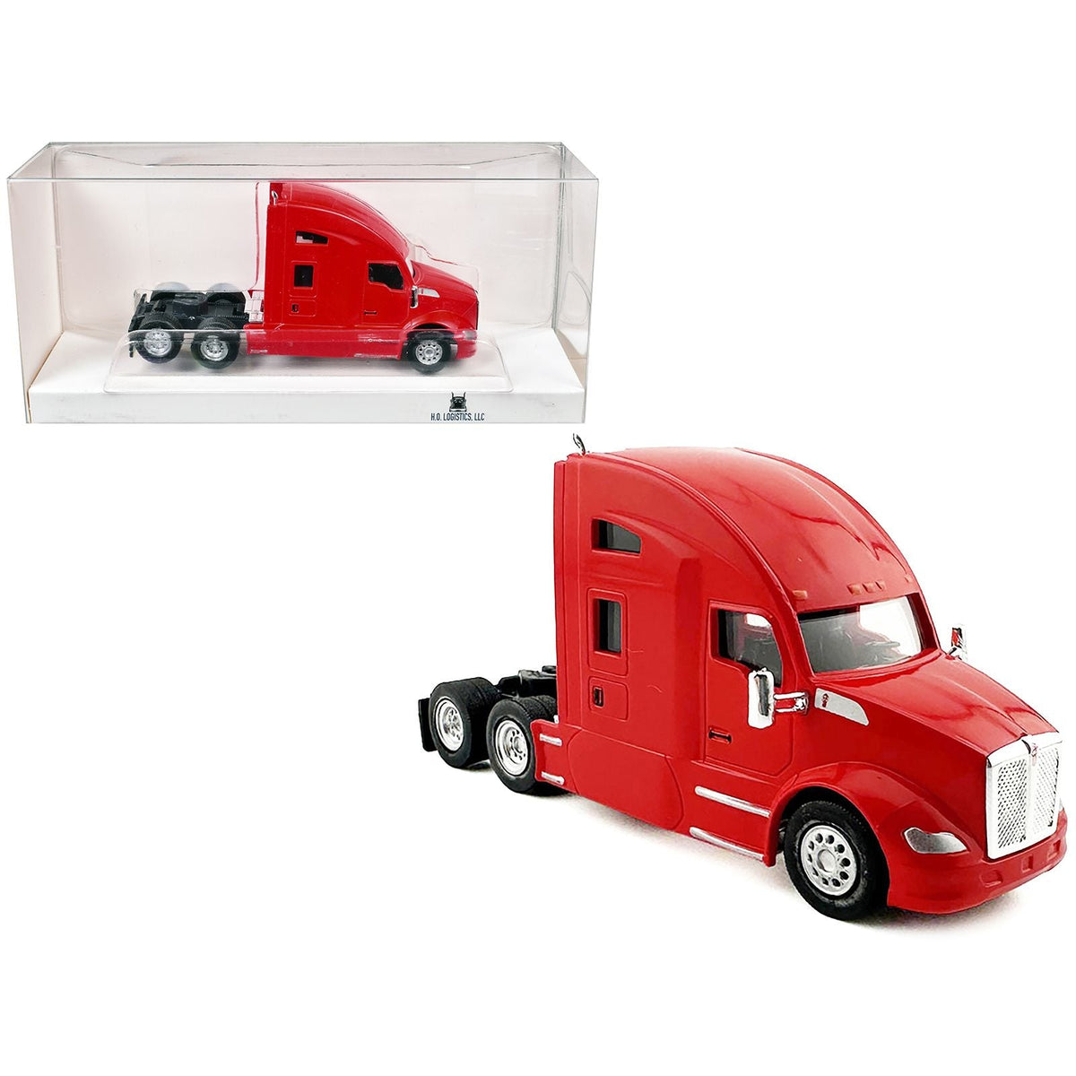 Kenworth T680 Sleeper Cab Red 1/87 (HO) Plastic Model Car by HO Logistics-HO Logistics Replicas-ModelCars.com
