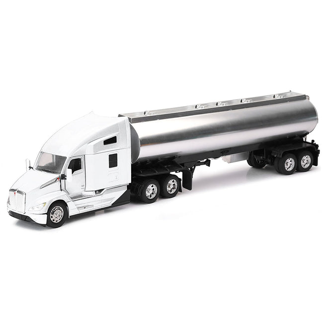Kenworth T680 Truck White with Oil Tanker Trailer Chrome "Long Haul Trucker" Series 1/32 Diecast Model by New Ray-New Ray-ModelCars.com