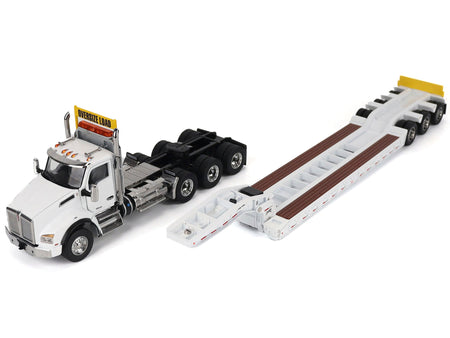 Kenworth T880 SBFA Tridem Truck with Trail King HDG Lowboy Trailer White "Transport Series" 1/50 Diecast Model by Diecast Masters-Diecast Masters-ModelCars.com