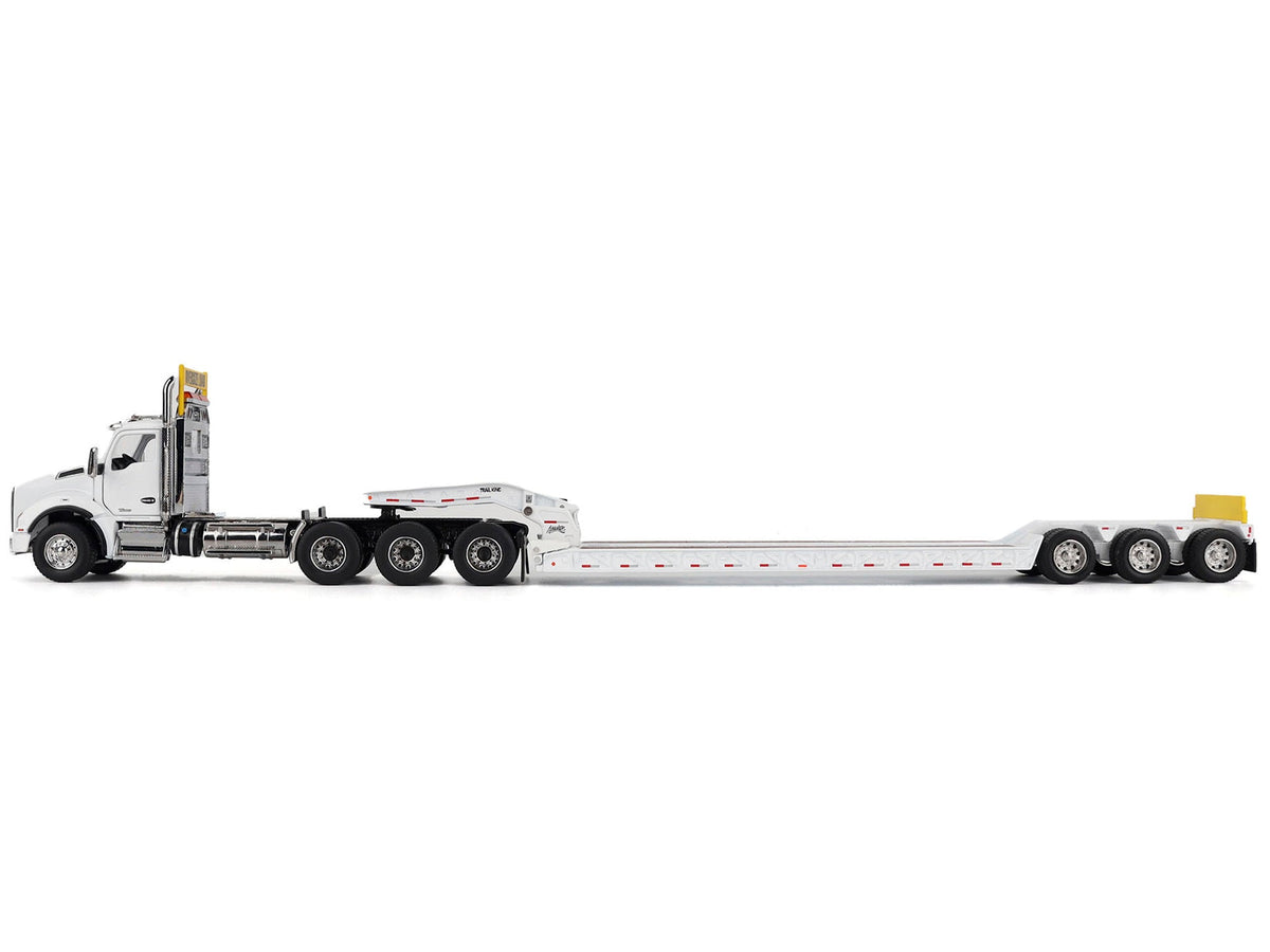 Kenworth T880 SBFA Tridem Truck with Trail King HDG Lowboy Trailer White "Transport Series" 1/50 Diecast Model by Diecast Masters-Diecast Masters-ModelCars.com