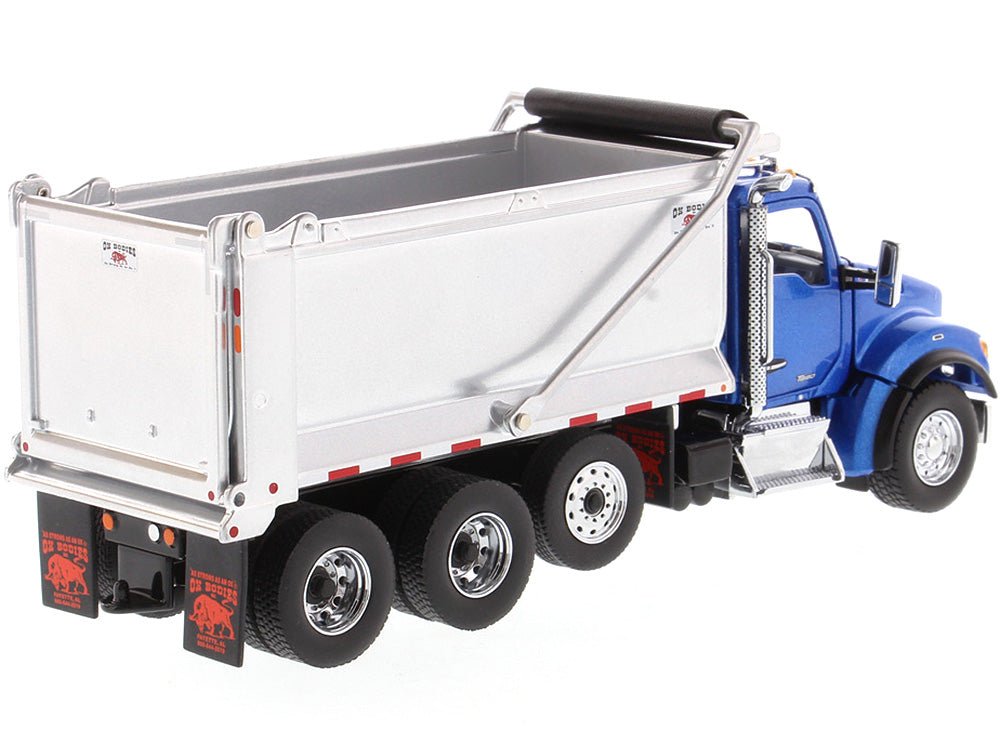 Kenworth T880S SFFA Tandem Axle with Pusher Axle OX Stampede Dump Truck Blue and Chrome "Transport Series" 1/50 Diecast Model by Diecast Masters-Diecast Masters-ModelCars.com