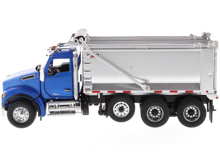 Kenworth T880S SFFA Tandem Axle with Pusher Axle OX Stampede Dump Truck Blue and Chrome "Transport Series" 1/50 Diecast Model by Diecast Masters-Diecast Masters-ModelCars.com