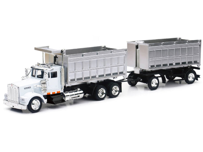 Kenworth W900 Dump Truck with Twin Dump Body White and Chrome "Long Haul Trucker" Series 1/43 Diecast Model by New Ray-New Ray-ModelCars.com
