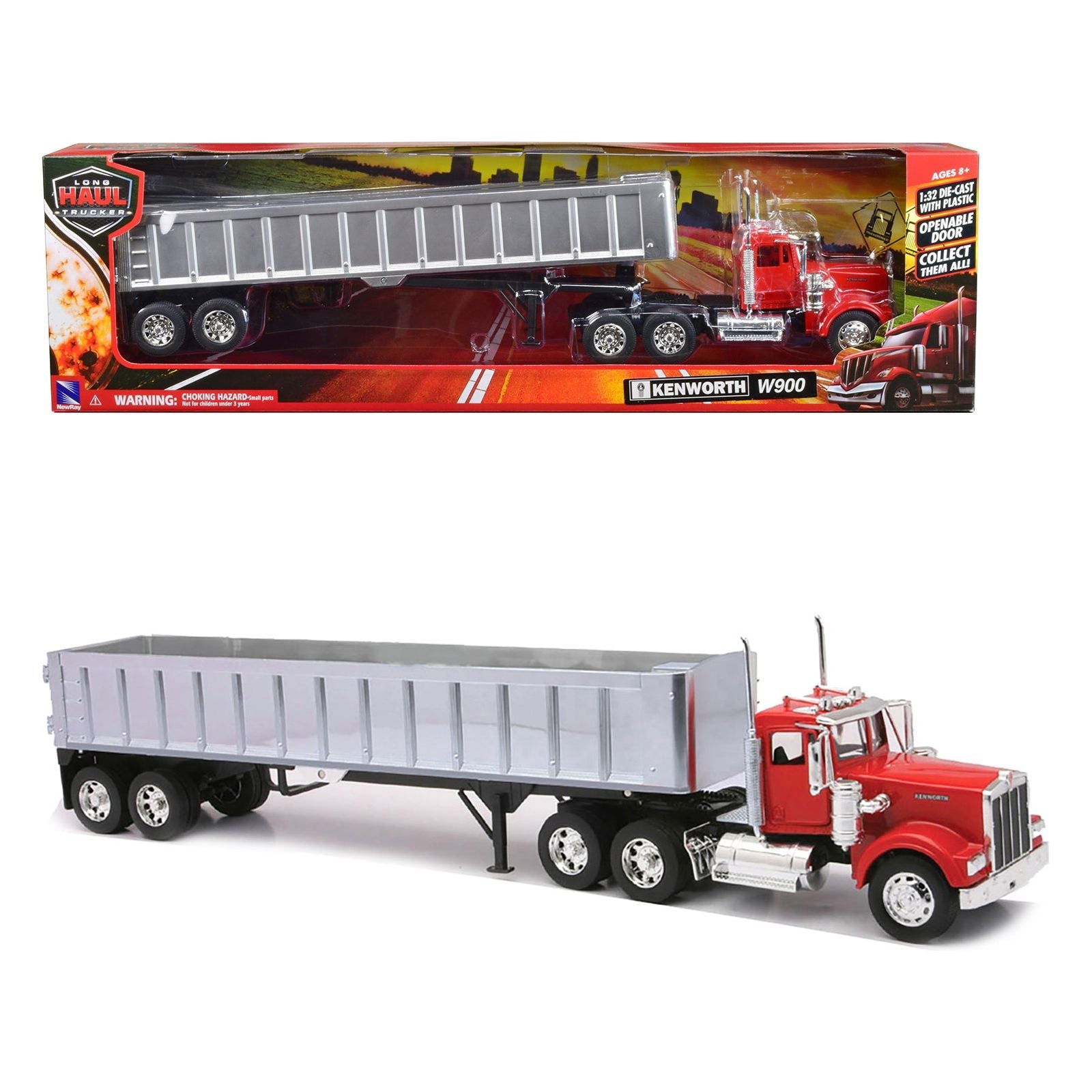 Kenworth W900 Frameless Dump Truck Red and Chrome "Long Haul Trucker" Series 1/32 Diecast Model by New Ray - New Ray - ModelCars.com