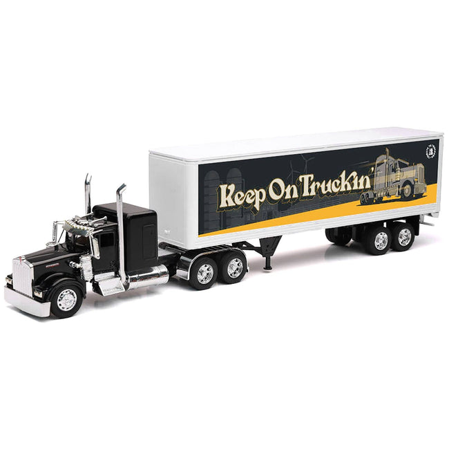 Kenworth W900 Truck Black with Dry Van Trailer "Tribute To Truckers Keep on Truckin'" "Long Haul Truckers" Series 1/32 Diecast Model by New Ray - New Ray - ModelCars.com