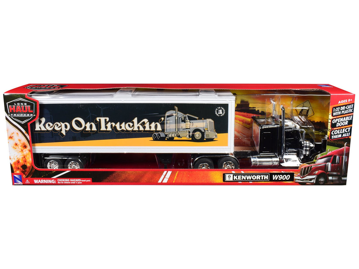 Kenworth W900 Truck Black with Dry Van Trailer "Tribute To Truckers Keep on Truckin'" "Long Haul Truckers" Series 1/32 Diecast Model by New Ray-New Ray-ModelCars.com