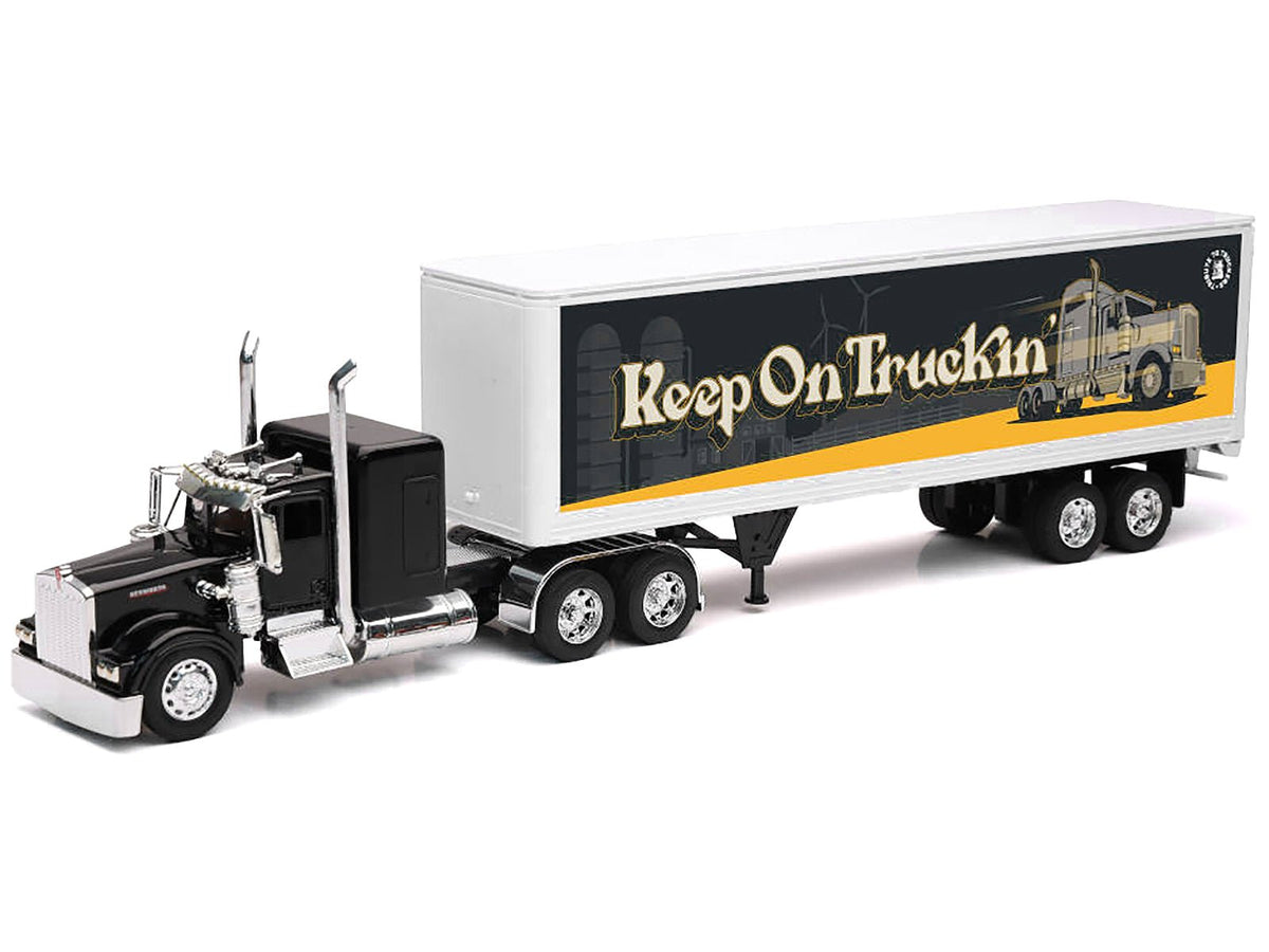 Kenworth W900 Truck Black with Dry Van Trailer "Tribute To Truckers Keep on Truckin'" "Long Haul Truckers" Series 1/32 Diecast Model by New Ray-New Ray-ModelCars.com