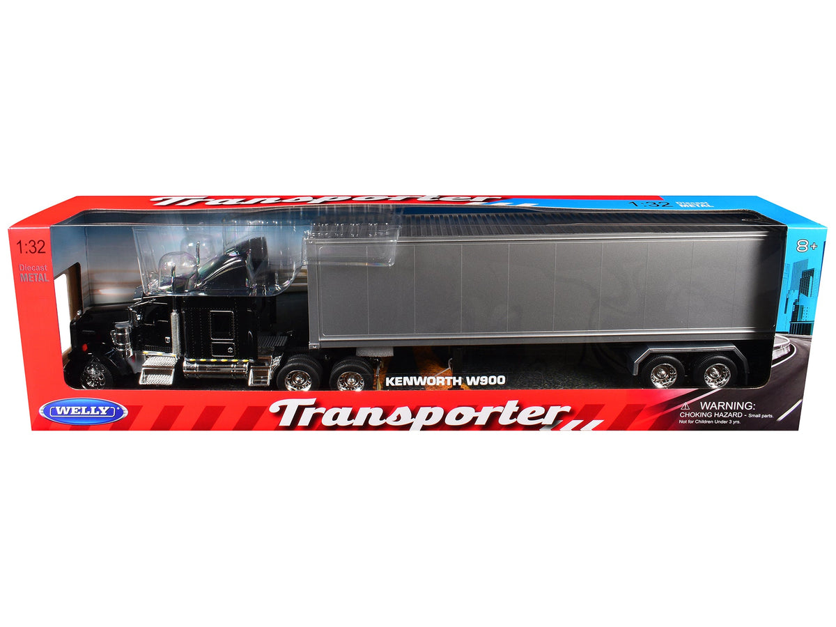 Kenworth W900 Truck Black with Gray Container 1/32 Diecast Model by Welly-Welly-ModelCars.com