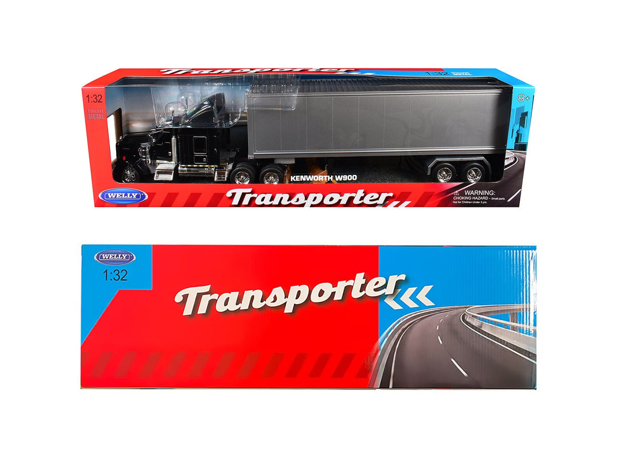 Kenworth W900 Truck Black with Gray Container 1/32 Diecast Model by Welly-Welly-ModelCars.com