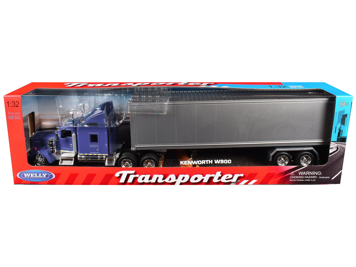 Kenworth W900 Truck Blue with Gray Container 1/32 Diecast Model by Welly-Welly-ModelCars.com