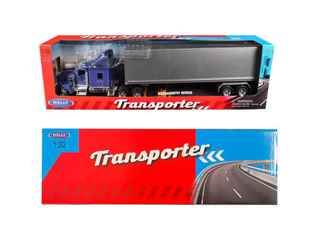 Kenworth W900 Truck Blue with Gray Container 1/32 Diecast Model by Welly-Welly-ModelCars.com