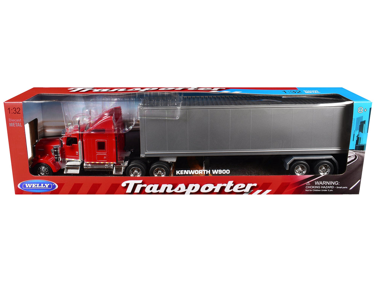 Kenworth W900 Truck Red with Gray Container 1/32 Diecast Model by Welly-Welly-ModelCars.com