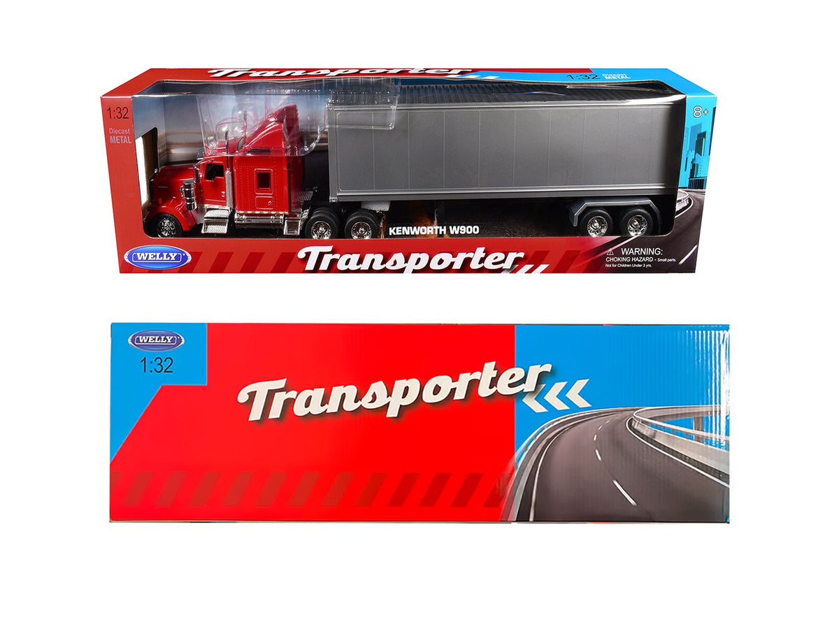 Kenworth W900 Truck Red with Gray Container 1/32 Diecast Model by Welly-Welly-ModelCars.com
