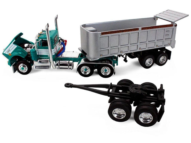 Kenworth W900A Day Cab with 22' Dual End Dump Trailers Turquoise with White Stripes 1/64 Diecast Model by DCP/First Gear-First Gear-ModelCars.com