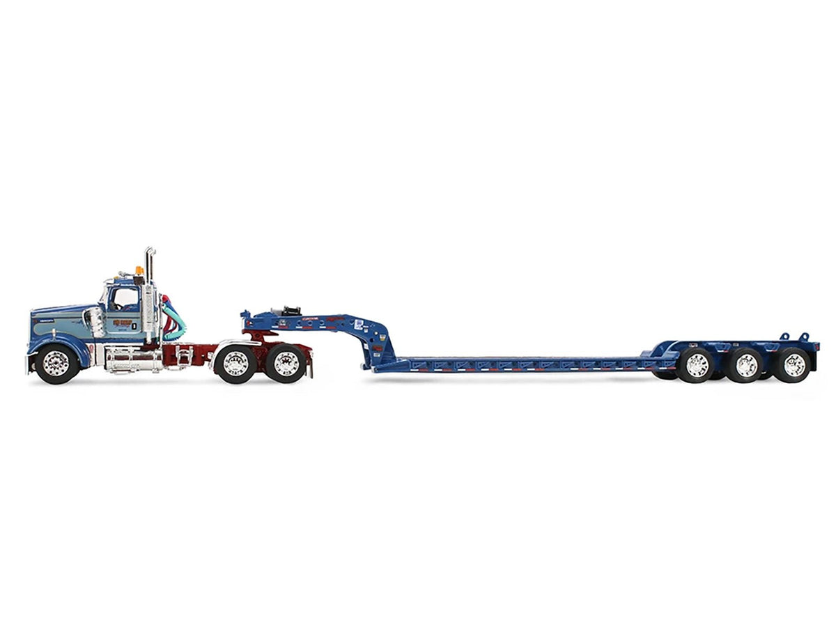Kenworth W900L Day Cab and Fontaine Magnitude Lowboy Trailer "Sid Kamp" Blue and Light Blue Two-Tone 1/64 Diecast Model by DCP/First Gear-First Gear-ModelCars.com