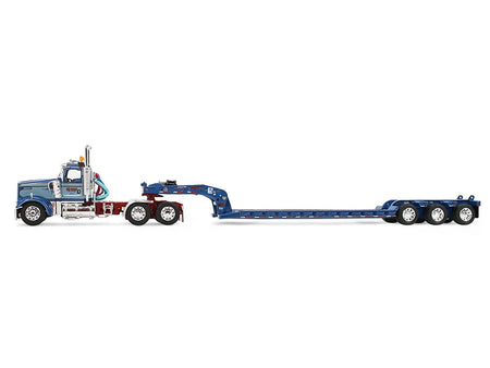 Kenworth W900L Day Cab and Fontaine Magnitude Lowboy Trailer "Sid Kamp" Blue and Light Blue Two-Tone 1/64 Diecast Model by DCP/First Gear-First Gear-ModelCars.com