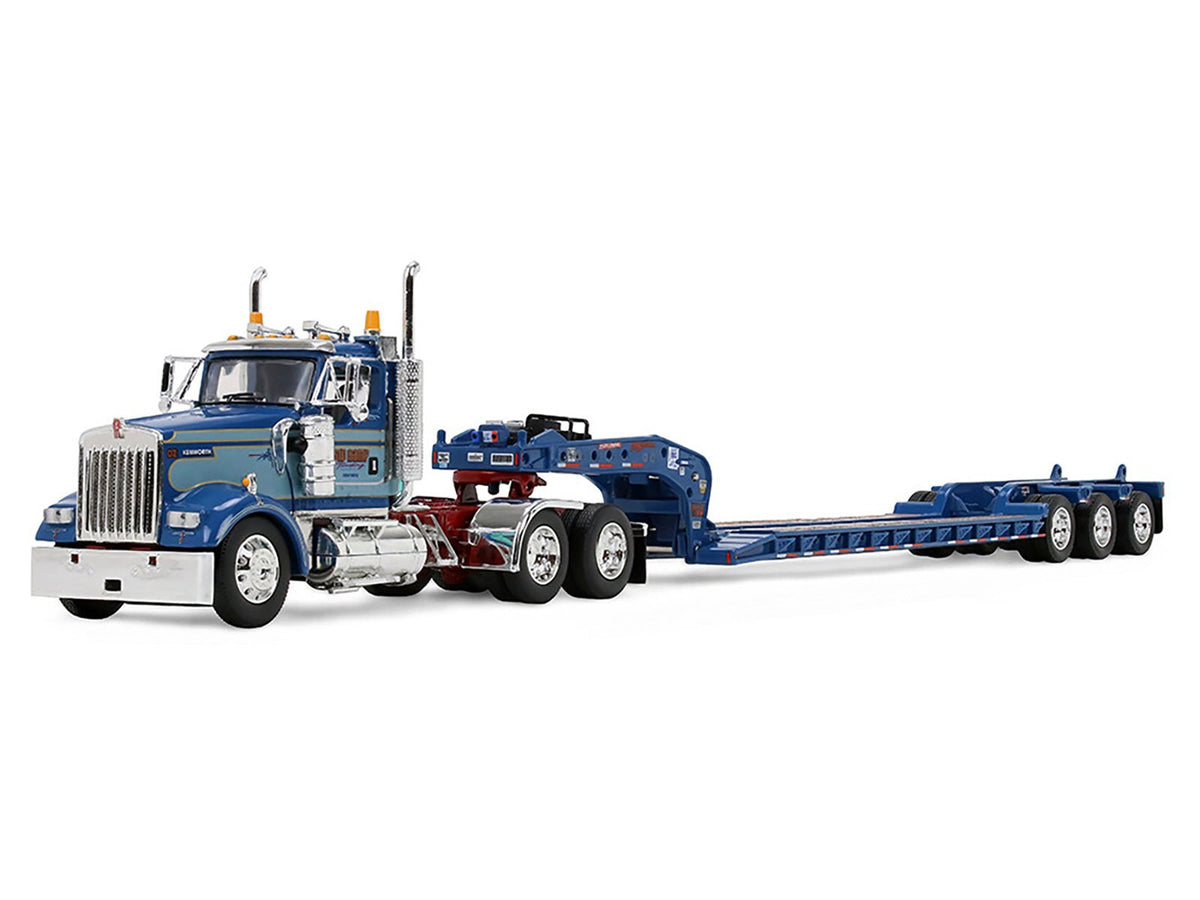 Kenworth W900L Day Cab and Fontaine Magnitude Lowboy Trailer "Sid Kamp" Blue and Light Blue Two-Tone 1/64 Diecast Model by DCP/First Gear-First Gear-ModelCars.com